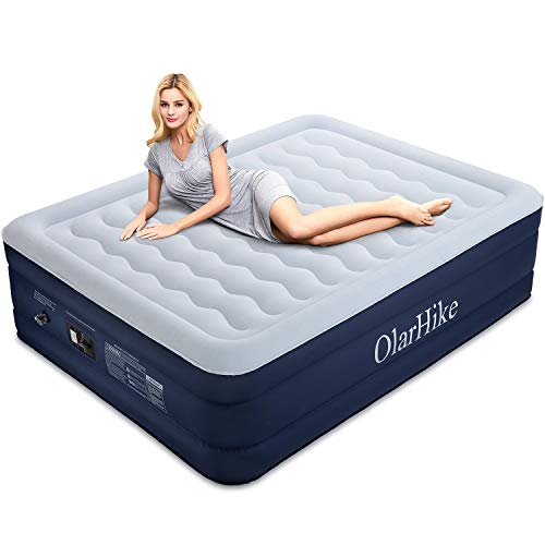 Product Cover OlarHike Queen Air Built-in Pump, Puncture Proof Blow up Inflatable Mattress with Comfort Flocked, Raised 18''High Airbed for Guests Camping Travel, 80x60x18inches, Ocean Blue