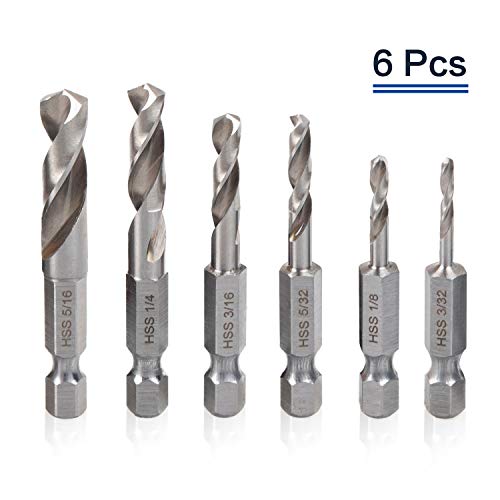 Product Cover COMOWARE Stubby Drill Bit Set for Wood, 6pcs HSS 4241 Steel with 1/4-Inch Quick Change Hex Shank