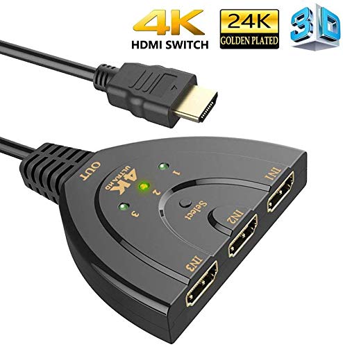 Product Cover Farraige® 3 Port HDMI 4 K 1.4V Version Switch Splitter with Pigtail Cable for Fire Stick, Xbox One, PS3, 4, TV (Black) - 1 Year Warranty