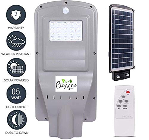 Product Cover CINAGRO® - 05W Water Proof IP65, Cool Light 6500k Solar LED Street Light with Integrated Solar Panel and Life Po4 Batteries (Automatic On-Off)