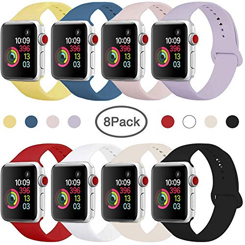 Product Cover Compatible Band for Apple Watch 38mm 42mm 40mm 44mm, Soft Silicone Sport Strap Replacement Wristband for Apple Watch Series 5 4 3 2 1, Women Men, Small Large (8 Pack) (38mm/40mm S/M.)