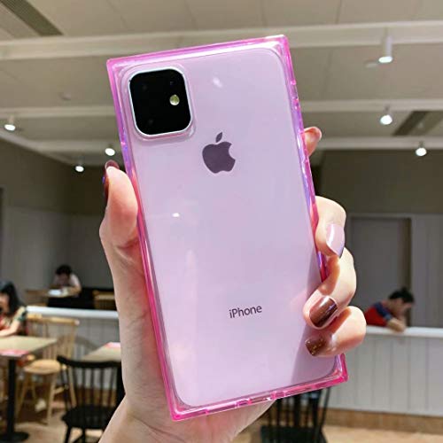 Product Cover iPhone 11 Square Case Transparent,Tzomsze iPhone 11 Clear Case Reinforced Corners TPU Cushion，Crystal Clear Slim Cover Shock Absorption TPU Silicone Shell for iPhone 11 6.1 inch (2019)-Pink