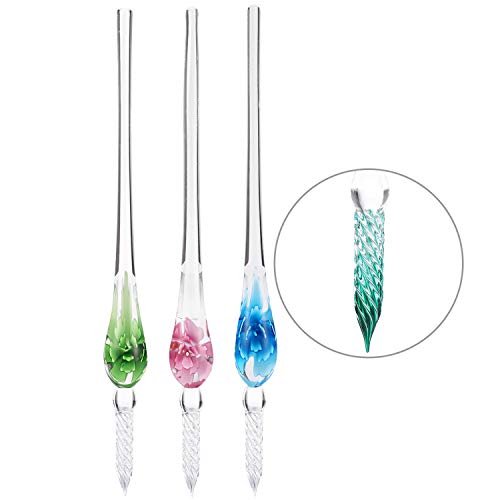 Product Cover Jixiangdou Handmade Glass Dip Pen Vintage Crystal Pen for Drawing Writing Artists Calligraphy Signatures Borosilicate Gift Pen (3 Pack) (Type2)