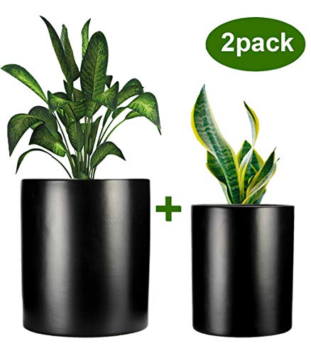 Product Cover Plant Pots, ZOUTOG 6 + 7 inch Ceramic Pots for Plants, Flower Planter Pot with Drainage Hole, Set of 2 - Plants Not Included, Black