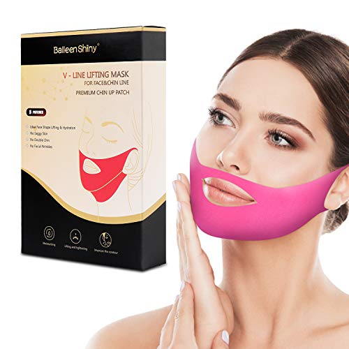 Product Cover V Line Mask, Ballenshiny V Face Mask Double Chin Reducer V Jaw Mask Face Lifting Firming Moisturizing Neck Mask Chin Up Patch V Shaped Slimming Face Mask, 5 Patches Double Layer