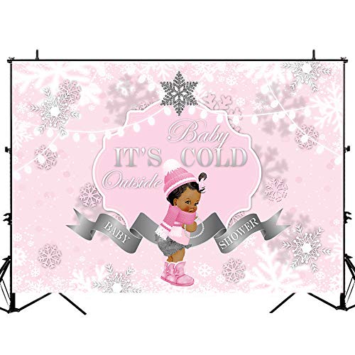 Product Cover Mocsicka Winter Little Princess Baby Shower Backdrop Baby It's Cold Outside Baby Shower Background Photography 7x5ft Pink and Silver Snowflake Baby Shower Backdrops Decorations for Girls