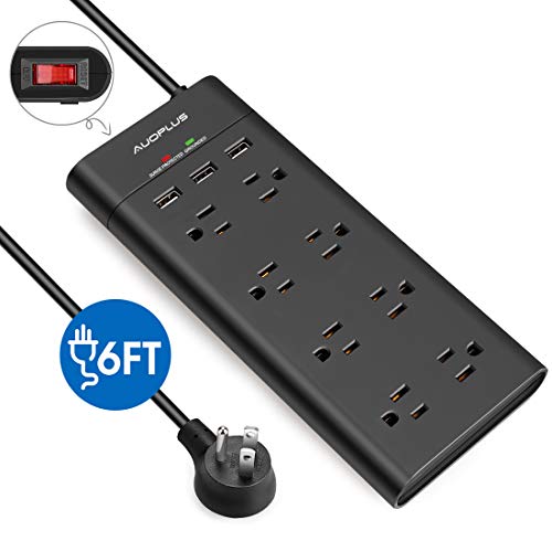 Product Cover Power Strip with USB, AUOPLUS Grounded Surge Protector with 8 Outlets and 3 USB Ports[Flat Plug/Wall Mountable] 6FT Extension Cord, Desktop Charging Station for Computer Laptops Smartphone Home Office