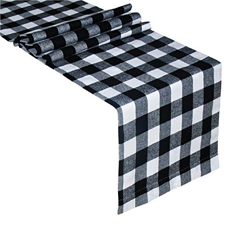 Product Cover Senneny Buffalo Check Table Runner Cotton Black and White Plaid Classic Stylish Design for Family Dinner Christmas Holiday Birthday Party Table Home Decoration (Black and White, 14 x 72 Inch)