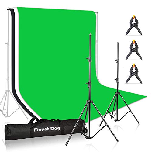 Product Cover MOUNTDOG Photo Backdrop Stand Kit 10x6.5ft Background Stand Support System with 3 Muslin Backdrop Kits(White/Black/Chromakey Green Screen Kit) and Carry Bag for Portrait,Photo Video,Photography Studio