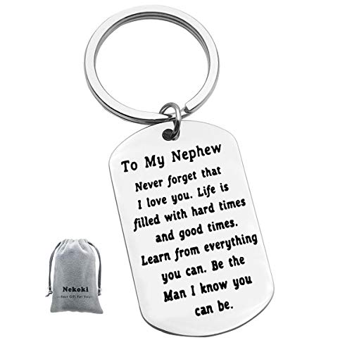 Product Cover To My Nephew Keychain Gift Inspirational Nephew Gifts from Aunt Uncle Never Forget That I Love You Keychain Encouragement Jewelry Gifts for Nephew Birthday Christmas Gift to Nephew