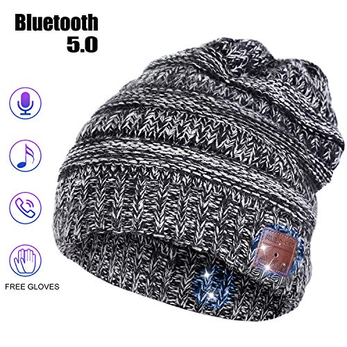 Product Cover Bluetooth Beanie Hat, Stocking Stuffers for Men Women Husband Birthday Gifts for Boyfriend Bluetooth Music Hat with Headphones Built-in Stereo SpeakerGray-Women