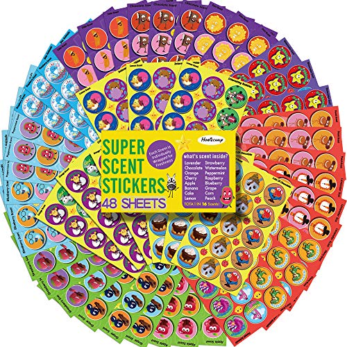 Product Cover HORIECHALY Scratch and Sniff Stickers, 48 Sheets with 16 Scents, Smelly Stickers for Kids & Teachers, Variety Packs Super Scented Reward Stickers, Birthday Gift, Party Favors.