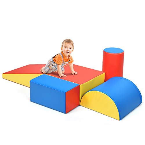 Product Cover Costzon Crawl and Climb Foam Play Set, Colorful Fun Foam Play Set, 5 Piece Lightweight Interactive Set, Children's Software Composite Toy for Toddlers, Preschoolers, Baby and Kids (Red)