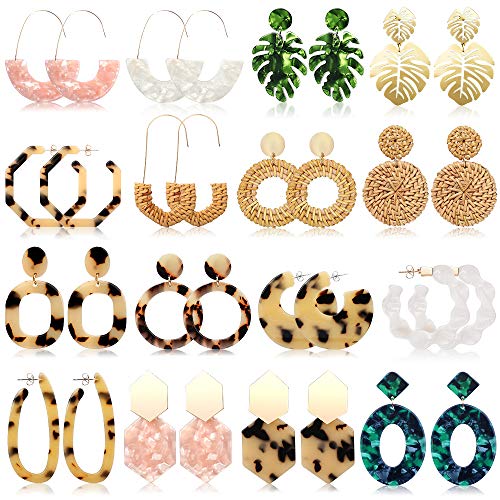 Product Cover FIFATA 16 Pairs Statement Rattan Earrings for Womens Fun Acrylic Resin Earrings Trendy Bohemian Fashion Jewelry Earrings Set