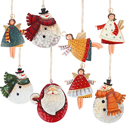 Product Cover Boao 8 Pieces Metal Christmas Tree Ornaments Assorted Iron Dancing Angles, Santa Claus, Snowman Hanging Ornaments for Winter Holiday Decorations, 8 Styles