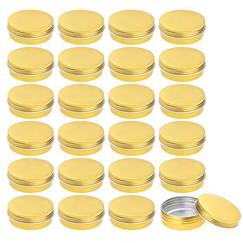 Product Cover Foraineam 24 Pack 2 oz Round Aluminum Lip Balm Tin Cans with Screw Top Lids - Golden Cosmetic Sample Containers - Metal Empty Tins Travel Storage Tin Jars for Salve, Spice or Crafts