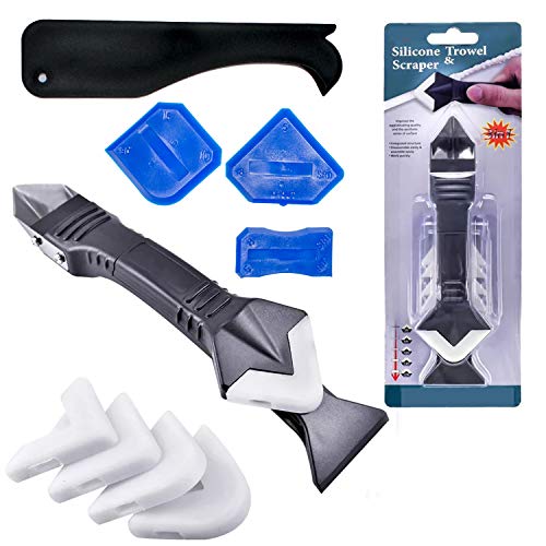 Product Cover 3 in 1 Silicone Caulking Tools（stainless steelhead）, Sealant Finishing Tool Grout Scraper, Reuse and Replace 5 Silicone Pads, Great Tools for Kitchen Bathroom Window, Sink Joint