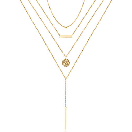 Product Cover Turandoss Bead Choker Bar Necklace Hammered Disc Necklace Gold Bar Layered Necklace Simple Layering Jewelry Pendant Necklace for Women Girls