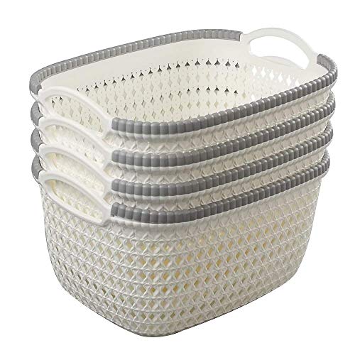 Product Cover AB SALES Rattan Woven Weave Organiser Storage Baskets Container Bins with Handle Ideal for Kitchen, Bathroom Bedroom, Home Decor, Set of 4 (Medium(26 20 14 cm))