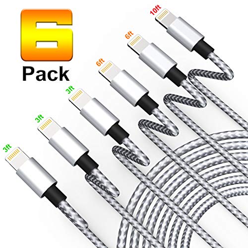 Product Cover BALALAHTEK USB Charging Cable 6 Pack 3FT 6FT 10FT MFI Certified Lighting Cable Nylon Braided High Speed Connector Data Sync Transfer Cord Compatible with iPhone XS/XR/X/8/7/6/iPad/iPod (Silver)