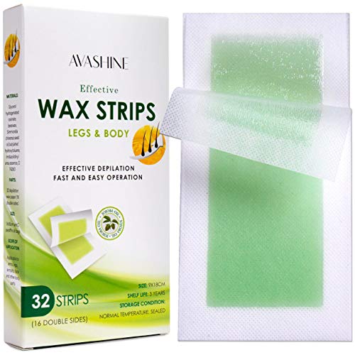 Product Cover Avashine Wax Strips for Arms, Legs, Underarm Hair, Eyebrow, Bikini, and Brazilian Hair Removal Contains 32 Strips