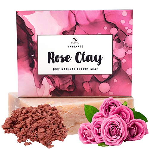 Product Cover Rose Clay Organic Soap Bar-Moisturizing Face & Body Cleanser For Glowing Skin.Gentle Exfoliating Bath & Facial Soap Absorbs Excess Oil.Perfect For Dry,Sensitive Skin.Organic Gifts For Women.Made USA