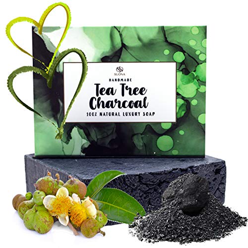 Product Cover Tea Tree Charcoal Organic Soap Bar-Valentine's Day Gift For Her Or Him.Helps Blemish Prone Skin.Antifungal Face & Body Wash.Natural Support For Problem Skin.Organic Body & Face Wash for Men and Women