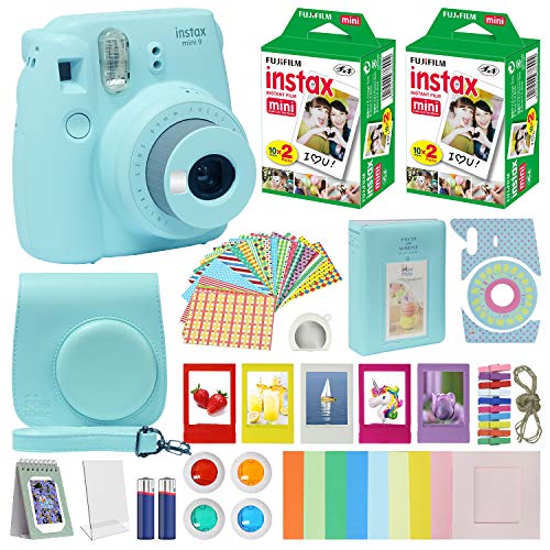 Product Cover Fuji Instax Mini 9 Instant Camera ICE Blue w/Case + Fuji Instax Film Value Pack (40 Sheets) for Fujifilm Instax Mini 9 Camera + Accessories, Color Filters, Photo Album, Selfie Lens + More