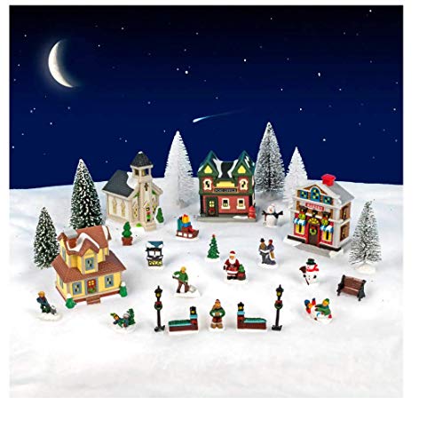Product Cover Cobblestone Corners 28 Piece Christmas Village Set - Christmas Village People - Christmas Village Accessories- Christmas Village Figurines