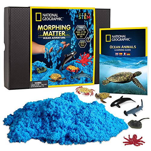 Product Cover NATIONAL GEOGRAPHIC Ocean Morphing Matter - Play Set Comes with 3 Cups of Morphing Matter, 6 Ocean Animal Figures, Great Kinetic Sensory Activity for Boys & Girls