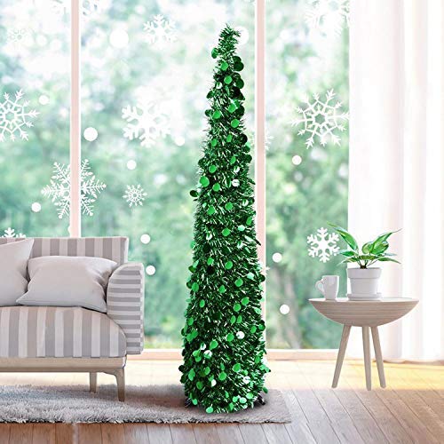 Product Cover Fonder Mols 5ft Collapsible Artificial Christmas Tree, Pop Up Green Tinsel Coastal Christmas Tree for Holiday Decorations