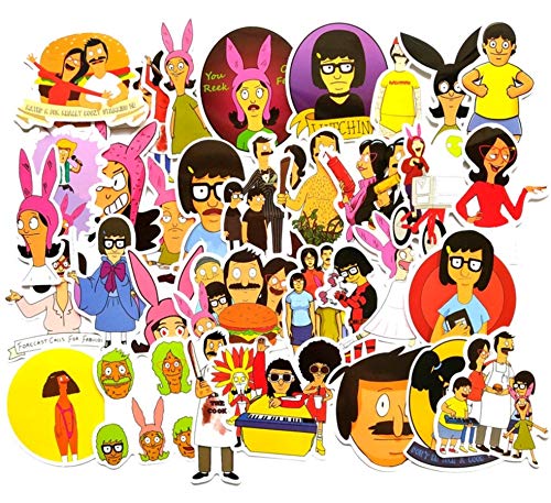 Product Cover 34 pcs Bob's Burger Sticker tv Show Creative DIY Stickers Funny Decorative Cartoon for Waterbottle Cartoon PC Luggage Computer Notebook Phone Home Wall Garden Window Snowboard