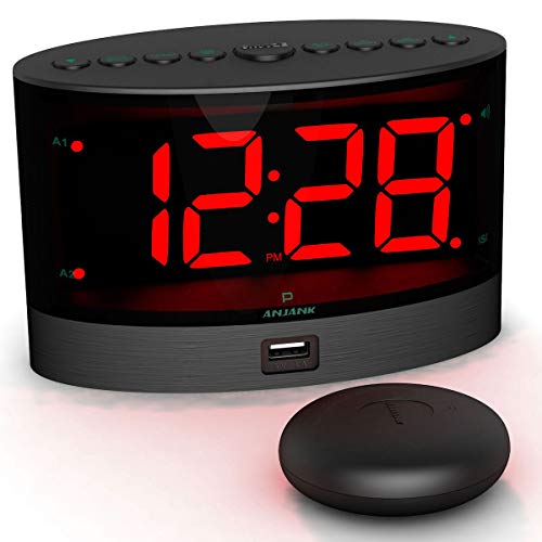 Product Cover ANJANK Loud Alarm Clock with Wireless Bed Shaker, Powerful Vibrating Alarm Clock for Heavy Sleepers and Hard of Hearing, Large Number Display with Dimmer, Dual Alarm & USB Charger Port for Bedroom
