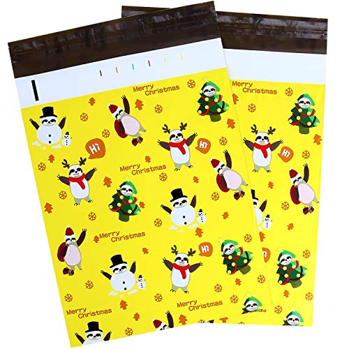 Product Cover Sloth Merry Christmas Poly Mailers for You, Ohuhu 100 Pcs 10 x 13 Envelopes Shipping Bags with Self Seal Adhesive, Waterproof and Tear-Proof Postal Bags, Yellow Poly Mailer