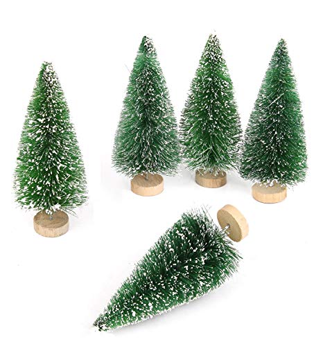 Product Cover Goldenlight 10Pcs Miniature Christmas Trees Mini Pine Tree Tiny Sisal Trees with Snow and Wood Base for Christmas Decoration Snow Globe Crafts (Green, 10Pcs - Height 4.5cm)