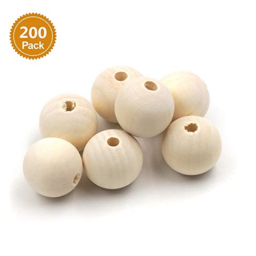 Product Cover 200 Pcs Natural Wood Beads Wooden Loose Beads 20mm Unfinished Round Wooden Beads for Craft Making