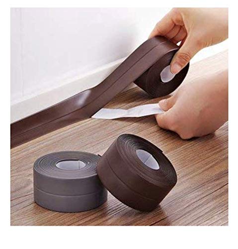 Product Cover Hukimoyo® Waterproof Door Sealing Tape, Self Adhesive Bath Sink Basin Edge Seal Tape Air Gap Rubber Weather Strip Seal (Width 22 mm) (Brown)