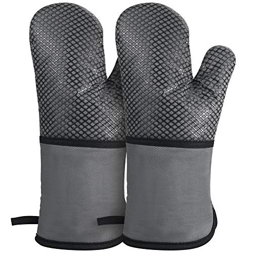 Product Cover GoZheec Oven Mitts, Heat Resistant up to 500 Degrees Kitchen Gloves, Extra Long Sleeve Flexible Oven Gloves with Non-Slip Silicone for Kitchen Cooking, Baking, Grilling(2 Pack-Gray)