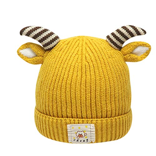 Product Cover Sallymonday Toddler Baby Beanie, Boys Girls Cap Cotton Antler Knitted Baby Hats Warm for Fall Winter Kid Cap (Yellow)