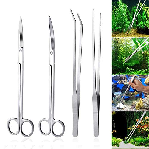 Product Cover Jainsons Pet Products Aquarium Tool Kit (4pcs) by Perfect Aquascaping Tools - Includes Straight & Curved Scissors, Straight & Bent Tweezers - Stainless Steel
