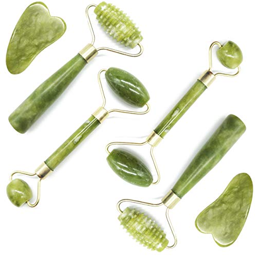 Product Cover TIHOOD 6PCS Gua Sha sets, 4 Pack Jade Roller Facial Ridged Roller Kits Skin Roller with 2 Pieces Gua Sha Scraping Massage Tools Anti Aging and Wrinkles for Face, Eye, Neck, Body for Lymphatic Massage