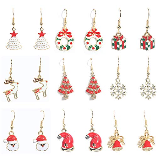 Product Cover VQYSKO 18-pieces Christmas Dangle Earrings Sets - Xmas Boxes, Bell, Snowflake, Santa Claus, Christmas Tree, Red Hat, Deer, Gift for Women Girls