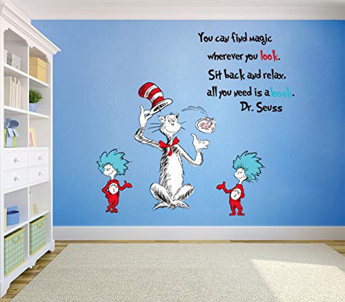 Product Cover Runtoo Dr Seuss Quotes Saying Wall Decals Kids Educational Wall Stickers Children Reading Room Baby Nursery Wall Décor