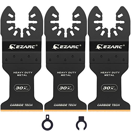Product Cover EZARC Oscillating Tool Blades Carbide Multitool Saw Blades for Hard Material, Hardened Metal, Nails, Bolts and Screws, 3-Pack