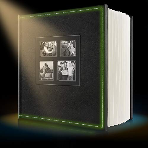 Product Cover iLosga Self-Adhesive Photo Album,Leather Cover, No Smell，Unique Luminous line Hand Made DIY Albums Holds 3X5, 4X6, 5X7, 6X8,8X10, Photos. (Black)