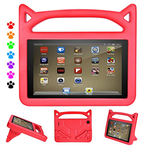 Product Cover All New Case for 2019 7 inch Tablet - Auorld Kid-Proof Handle Protective Cover with Built-in Stand for 7 inch Display Tablet (Compatible with 2015&2017&2019 Release) (Red)