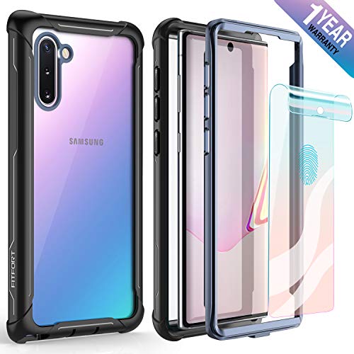 Product Cover FITFORT Samsung Galaxy Note 10 Case Full Body Rugged Heavy Duty Clear Bumper Case with Free Screen Protector, Shock Drop Proof Protective Case Compatible with Galaxy Note 10 (2019)