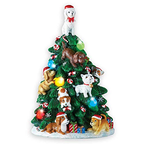 Product Cover Tabletop Lighted Christmas Tree with Dogs or Cats Animal Lover Home Decor (Dogs)