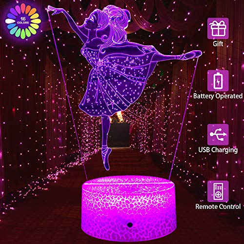 Product Cover Ballet Girl Night Light for Kids with Remote & Smart Touch 7 Colors + 16 Colors Changing Dimmable 3D Optical Illusion Lamps Kids Lamp As a Gift Ideas for Kids Girls