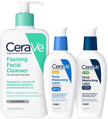 Product Cover CeraVe Daily Skincare for Oily Skin | Foaming Face Wash, AM Face Moisturizer with SPF 30, and PM Facial Lotion 1 ea